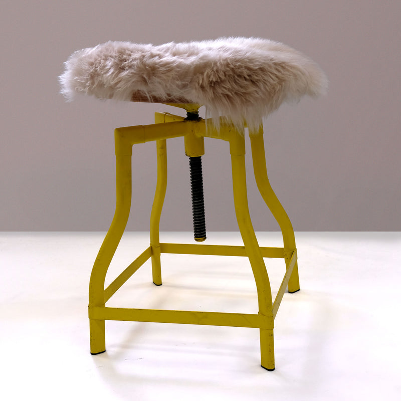 Round Chair Mat Long Wool - Linen - 37cm Diameter - Australian Merino Sheepskin